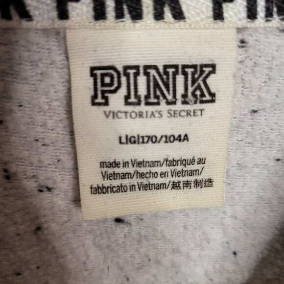 Victoria Secret Pink Bling Sequin Logo Dog Hooded Pullover 1/4 Zip Gray Black LG - Picture 10 of 12